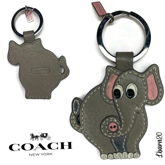 Coach Elephant Gray Pink Keychain Fob - Picture 1 of 3
